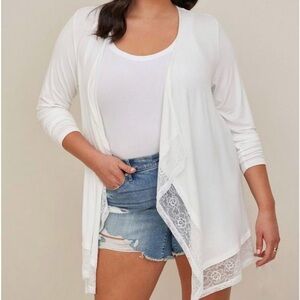 Torrid White Lace Trim Cardigan